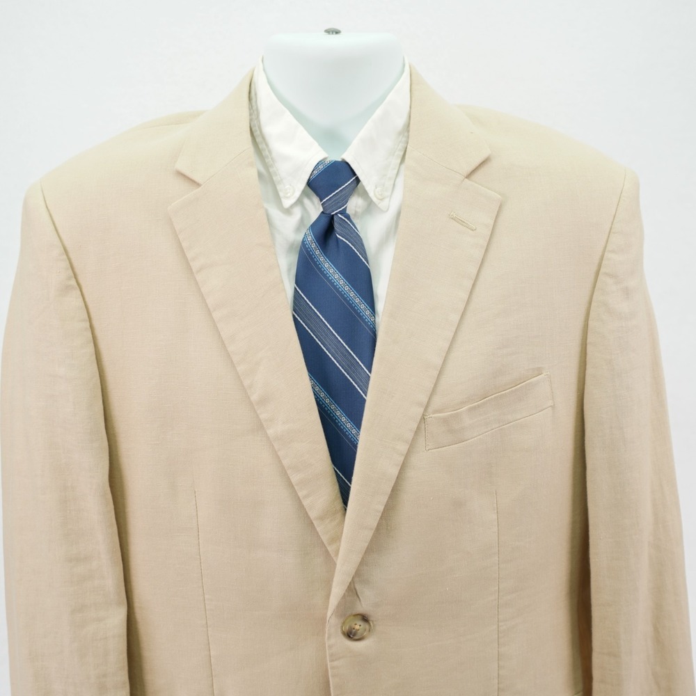 Pronto‎ Uomo 100% Linen Sand Tan Blazer 38S Tagged 42R  2 Button
